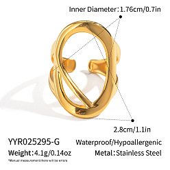 Настоящее золото 18K 304 регулируемые манжеты из нержавеющей стали с открытыми кольцами для женщин, овальные, реальный 18 k позолоченный, 28 мм, внутренний диаметр: 17.6 мм