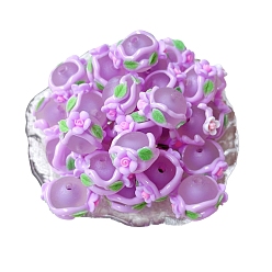 Средняя Орхидея Непрозрачные акриловые бусины, бусины ручной работы, круглая с цветком, средне орхидеи, 16 мм, отверстие : 3 мм