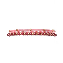 Jade 3Pcs 3 Style Natural Jade & Glass Seed Beaded Stretch Bracelets Set for Women , Inner Diameter: 1-7/8~2 inch(4.8~5cm), 1Pc/style