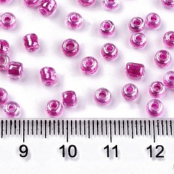 Medium Violet Red 8/0 Glass Seed Beads, Transparent Inside Colours Luster, Round Hole, Round, Medium Violet Red, 8/0, 3~4x2~3mm, Hole: 0.8mm, about 15000pcs/bag