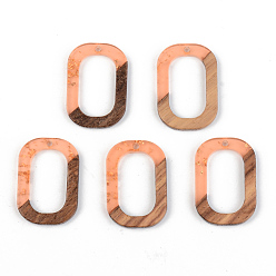 Light Salmon Transparent Resin & Walnut Wood Pendants, with Foil,  Oval Ring, Light Salmon, 28x19.5x3mm, Hole: 2mm