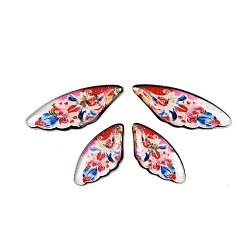 Красный 4 шт 4 стили прозрачные подвески из эпоксидной смолы, крыло с цветочным узором, с пайетками и золотой фольгой, красные, 29~39x14 ~ х 2.5 мм, отверстие : 1 мм