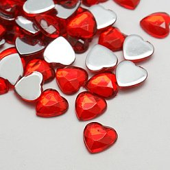 Красный Акриловые стразы - кабошоны , плоская спина и гранеными, сердце, красные, 12x12x2.5 мм , около 500 шт / мешок
