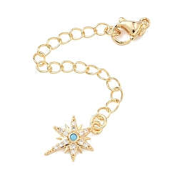 Настоящее золото 18K Удлинитель цепочки из латуни с микропаве и прозрачным кубическим цирконием, цепочки с застежками-карабинами и подвесками в виде звездочек, реальный 18 k позолоченный, 80 мм