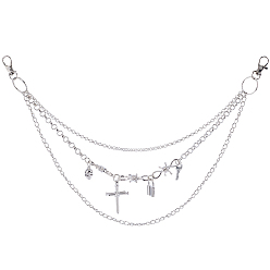 Платина Брелок-ключ в виде крестообразного замка из сплава 3 ремни с цепочкой для брюк, платина, 460 мм