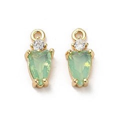 Светло-зеленый Латунные микро проложить кубического циркония подвески, со стеклом, слезинки, светло-зеленый, 13.5x6x3.5 мм, отверстие : 1.4 мм