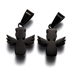 Electrophoresis Black 304 подвески из нержавеющей стали, ручная полировка, ангел, ионное покрытие (ip), электрофорез черный, 16.5x13x3.5 мм, отверстие : 3x7 мм