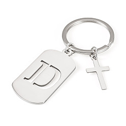 Letter D 1Porte-clés en acier inoxydable, avec porte-clés fendus, rectangle, couleur inox, lettre d, 72mm