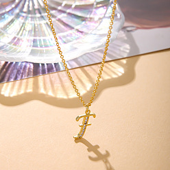 Letter F Модные латунные микропаве прозрачные кубические цирконии начальные подвески ожерелья для женщин, реальный 14 k позолоченный, Буква F, 16.54 дюйм (42 см)