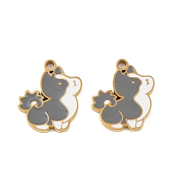 Серый 304 из нержавеющей стали шармы эмали, ионное покрытие (ip), золотые, собака, серые, 14.5x12.5x1.5 мм, отверстие : 1.4 мм