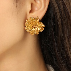 Настоящее золото 18K 304 из нержавеющей стали серьги, цветок, реальный 18 k позолоченный, 33x29 мм