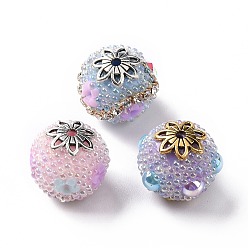 Mixed Color Acrylic Indonesia Beads, Berry Beads, with Alloy Bead Caps, Round, Mixed Color, 16~16.5x15.5mm, Hole: 1.6mm