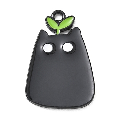 Black Alloy Enamel Pendants, Cat Shape Charms, Black, 27.5x18x1.5mm, Hole: 2mm