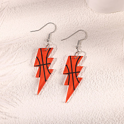 Красный Акриловые серьги-подвески на спортивную тематику, молния с рисунком баскетбольного мяча, платина, красные, 61 мм