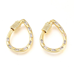 Прозрачный Латунные микропаве, кубический цирконий, винт, карабин, подвески с замком, для изготовления ожерелий, слеза, золотые, прозрачные, 24.5x18x5 мм