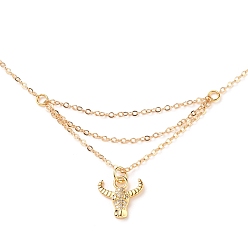 Golden Brass Micro Pave Clear Cubic Zirconia Pendant Necklace, with 304 Stainless Steel Lobster Claw Clasps, Ox-head, Golden, 17 inch(44cm)