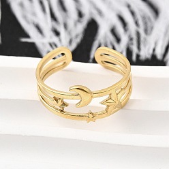 Настоящее золото 18K 304 регулируемые открытые манжеты из нержавеющей стали для женщин, лунная звезда, золотые, 9.5 мм