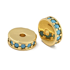 Светло-Синий Стойки обшивки латунь микро проложить кубического циркония бусы, без свинца и без кадмия, реальный 18 k позолоченный, долговечный, круглые, голубой, 8x2.5 мм, отверстие : 1.5 мм