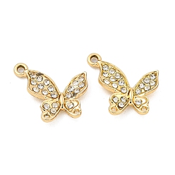 Golden UV Plating Alloy Rhinestone Pendants, Butterfly, Golden, 16.5x18x3mm, Hole: 1.6mm