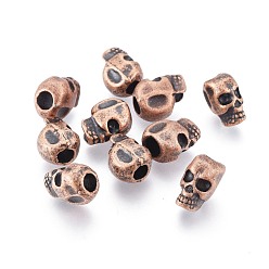 Красная Медь Сплавочные европейские бусины, бусины с большим отверстием, череп, без никеля , Красная медь, 11.5x7x9.5 мм, отверстие : 4 мм