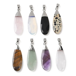 Mixed Stone Natural & Synthetic Mixed Stone Pendants, Faceted Teardrop Charms, with Brass Finding, 31.5~32.5x9.5~10x3.5~4mm, Hole: 5.5x3mm