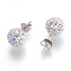 101_Crystal+AB Gifts for Her Valentines Day 925 Sterling Silver Austrian Crystal Rhinestone Ball Stud Earrings for Girl, Round, 101_Crystal+AB, 17x8mm