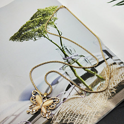 Золотой Ожерелья из сплава кристаллов горного хрусталя и бежевого стекла с подвеской в виде бабочки для женщин, золотые, 23.62 дюйм (60 см)