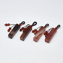 Carnelian Natural Carnelian Big Pendants, with Braided Nylon Cord, Cuboid, 55~65mm, Hole: 3~7mm
