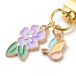 Mixed Color Alloy Enamel Flower & Butterfly Pendant Decorations, with Alloy Swivel Clasps, Clip-on Charms, Mixed Color, 54~60mm, 3pcs/set