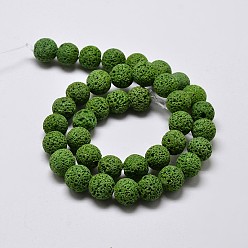 Green Natural Lava Rock Round Bead Strands, Dyed, Green, 8mm, Hole: 1mm, about 50pcs/strand, 15.7 inch