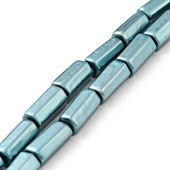 Cyan Electroplated Shell Pearl Beads Strands, Polished, Hexagonal Column, Cyan, 15x7.5x6.5mm, Hole: 0.8mm, about 27pcs/strand, 15.94 inch(40.5cm)