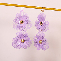 Лиловый Серьги-подвески из сплава с полыми цветами, золотые, сирень, 90x40 мм
