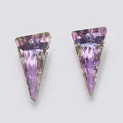 Фиолетовый K 9 подвески из стеклянного горного хрусталя, имитация австрийский хрусталь, граненые, треугольные, фиолетовые, 28x14x7~7.5 мм, отверстие : 1.6 мм