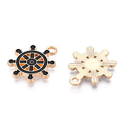 Black Alloy Pendants, with Enamel, Cadmium Free & Lead Free, Light Gold, Helm, Black, 19.5x17x1.5mm, Hole: 1.8mm