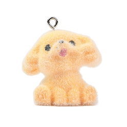 Собака Подвески из непрозрачной смолы с изображением животных, с железной платиной петлей, собака, 29x28x20.5 мм, отверстие : 2 мм