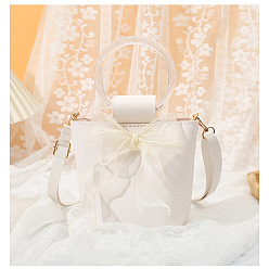 Белый Наборы для изготовления кошельков из искусственной кожи с бантиком своими руками, Вязание крючком сумки-ведра на плечо для начинающих., белые, 15x14x10.5 см