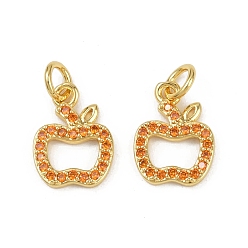 Яблоко Латунные микро проложить кубического циркония прелести, реальный 18 k позолоченный, с целью перехода в кольце, без кадмия и без свинца, яблоко, 13.5x10x2 мм, отверстие : 3 мм