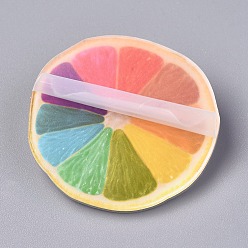 Colorful Acrylic Badges Brooch Pins, Cute Lapel Pin, for Clothing Bags Jackets Accessory DIY Crafts, Orange Shape, Colorful, 39x8mm, Pin: 0.8mm