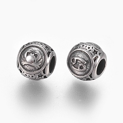 Античное Серебро 316 европейские бусины из хирургической нержавеющей стали, бусины с большим отверстием, Рондель с созвездиями, античное серебро, 10x9 мм, отверстие : 4 мм