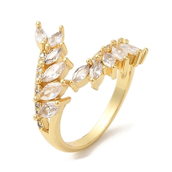 Прозрачный Открытые манжеты из листовой латуни с микропаве из циркония, для женщин, без свинца и без кадмия, реальный 18 k позолоченный, прозрачные, размер США 7 1/4 (17.5 мм)