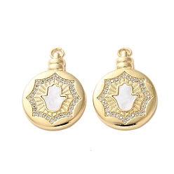 Hamsa Hand Латунные микро проложить кубического циркония подвески, с оболочкой, плоские круглые прелести, реальный 18 k позолоченный, стойки покрытие, прочное покрытие, без кадмия и без свинца, с целью перехода в кольце, хамса рука, 27x20.5x4 мм, отверстие : 3 мм