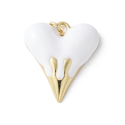 Белый Латунь эмаль подвески, с целью перехода в кольце, без кадмия и без свинца, сердце прелести, реальный 16 k позолоченный, белые, 26.5x23.5x5 мм, отверстие : 3 мм