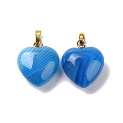 Натуральный Агат Природные подвески агат, с фурнитурой латунной золотого тона, шарма сердца, окрашенная и подогревом, 18x15~15.5x6~8 мм, отверстие : 6x3 мм