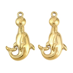 Золотой 304 подвески из нержавеющей стали, дельфин очарование, золотые, 33.5x19.5x3.5 мм, отверстие : 2.5 мм