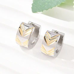 Золотой & Цвет Нержавеющей Стали Двухцветные 304 серьги-кольца из нержавеющей стали в полоску, с 316 ушными шпильками из хирургической нержавеющей стали, ионное покрытие (ip), золотые и нержавеющая сталь цвет, 13.5x7 мм