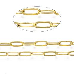 Doré  Chaînes de trombone en laiton, Ovale Plat, chaînes de câble allongées étirées, soudé, avec bobine, sans cadmium et sans nickel et sans plomb, or, lien: environ 11 mm de long,  largeur de 4 mm, épaisseur de 0.7mm, environ 16.4 pieds (5 m)/rouleau