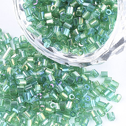 Turquoise FGB Grade A Glass Seed Beads, Hexagon(Two Cut), Transparent Colours Rainbow, Turquoise, 1.5~2.5x1.5~2mm, Hole: 0.8mm, about 2100pcs/bag, 450g/bag