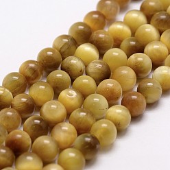 Gold Natural Tiger Eye Bead Strands, Dyed & Heated, Round, Gold, 6mm, Hole: 1mm, about 61pcs/strand, 14.9 inch~15.1 inch