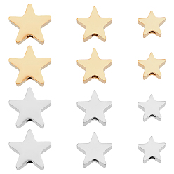 Golden & Stainless Steel Color 304 Stainless Steel Beads, Star, Golden & Stainless Steel Color, 7~11x8~12x3mm, Hole: 2mm, 12pcs/box