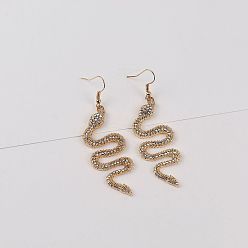 Кристалл Болтаться серьги сплава горный хрусталь, змея, золотые, кристалл, 70x21 мм